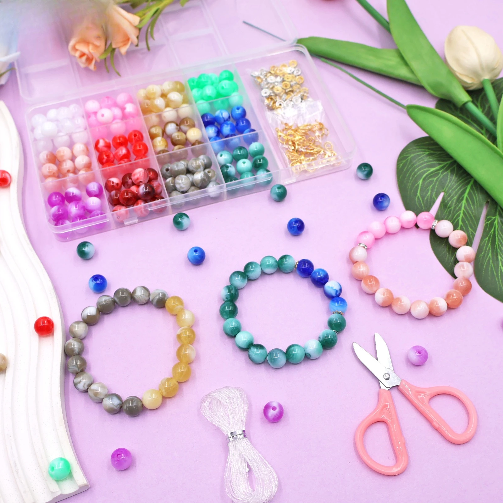 

10mm Bracelet Making Beaded Plastic Color Beaded Diy Bracelet Material Set Jewelry Fashion Bracelet