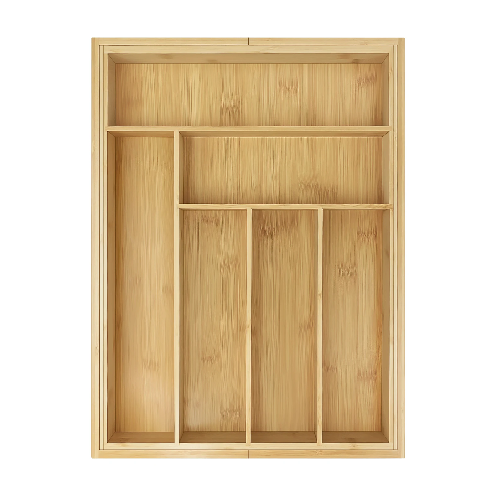 Bambus-Besteckkasten, erweiterbar von 32 x 43 cm auf 52 x 43 cm, 5 cm Tiefe, 6 bis 8 separate Fächer für Küche, Schlafzimmer, Büro – Detail 11