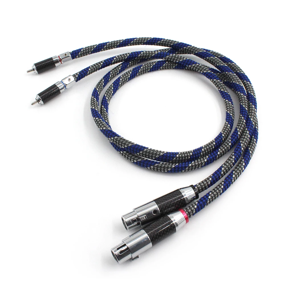 Pair Silver-Platedr OFC XLR to RCA Audio Hifi Interconnect Cable with Carbon Fiber Plug