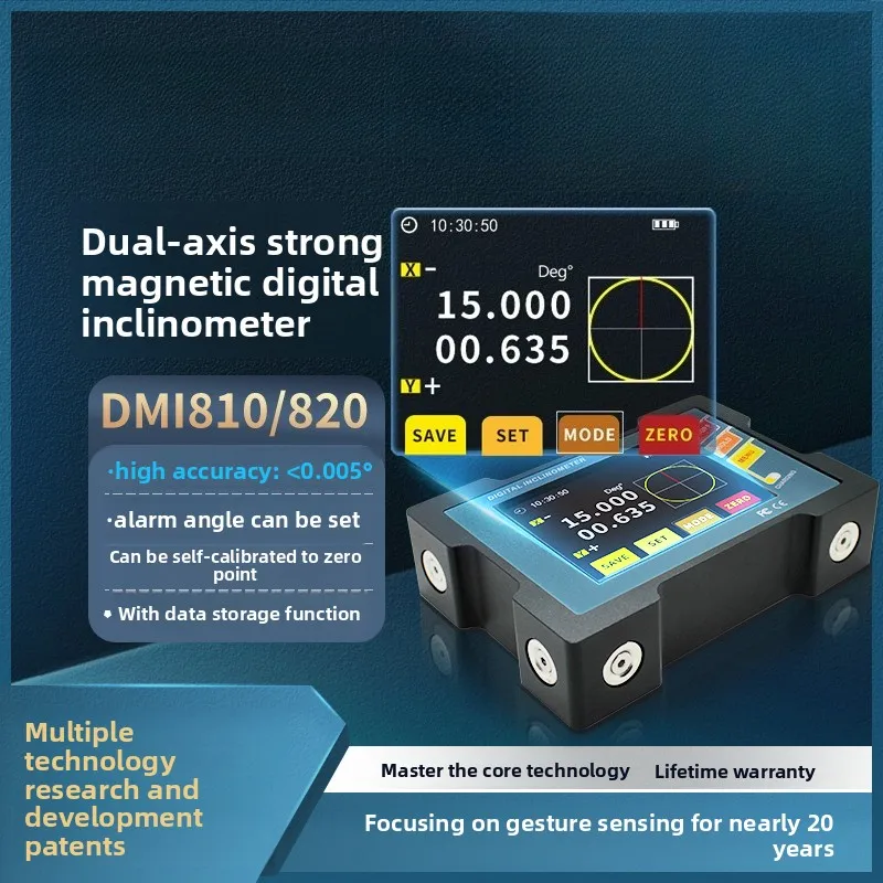 DMI820 0.001° Digital Inclinometer – Dual Axis High Precision Level with Strong Magnet & IP54 for Industry