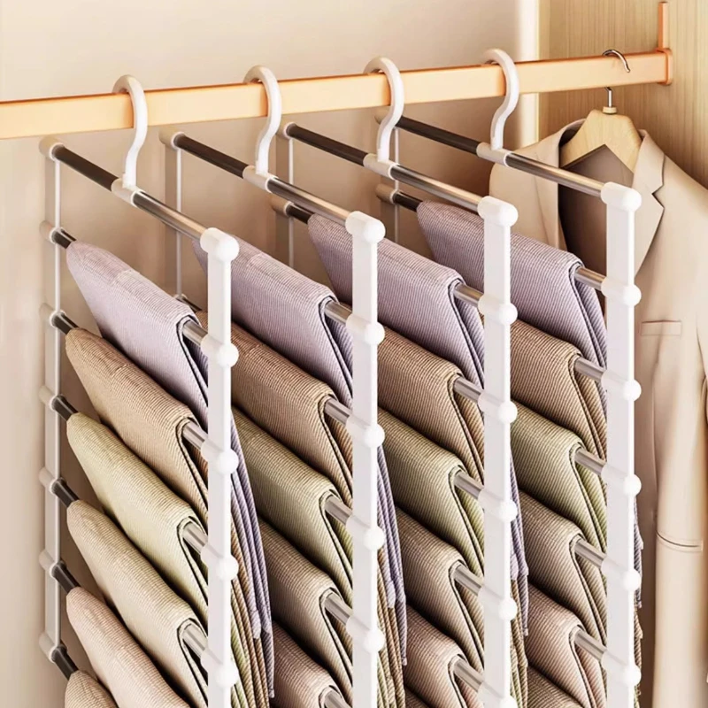 شماعة سراويل قابلة للطي متعددة الطبقات ومشابك غير قابلة للانزلاق ومنظم خزانة موفر للمساحة لتخزين السراويل ونظام تعليق قابل للطي #1