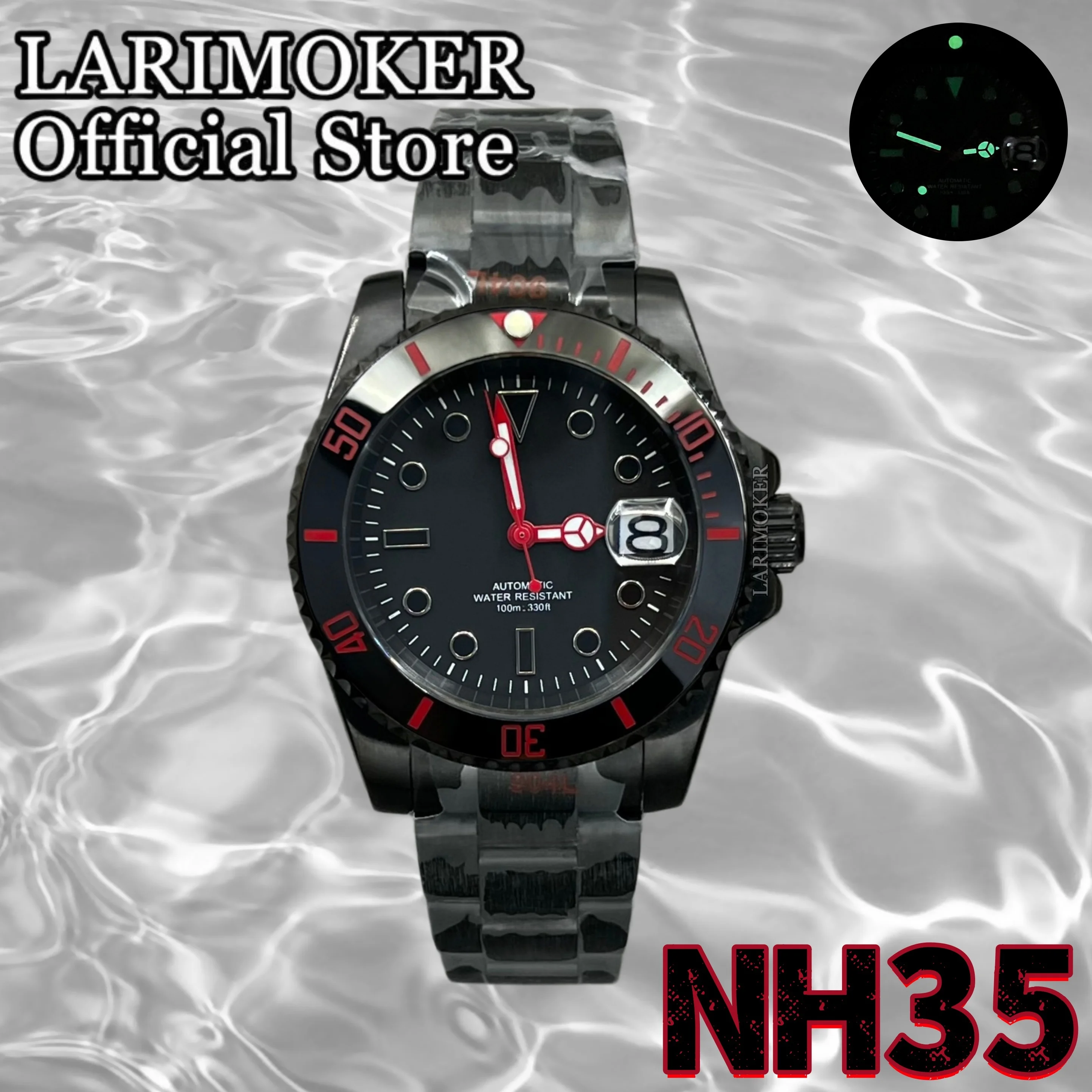 

LARIMOKER NEW 40mm NH35Мужские автоматические часы с черным и красным корпусом, сапфировым стеклом и браслетом из нержавеющей стали 904L.