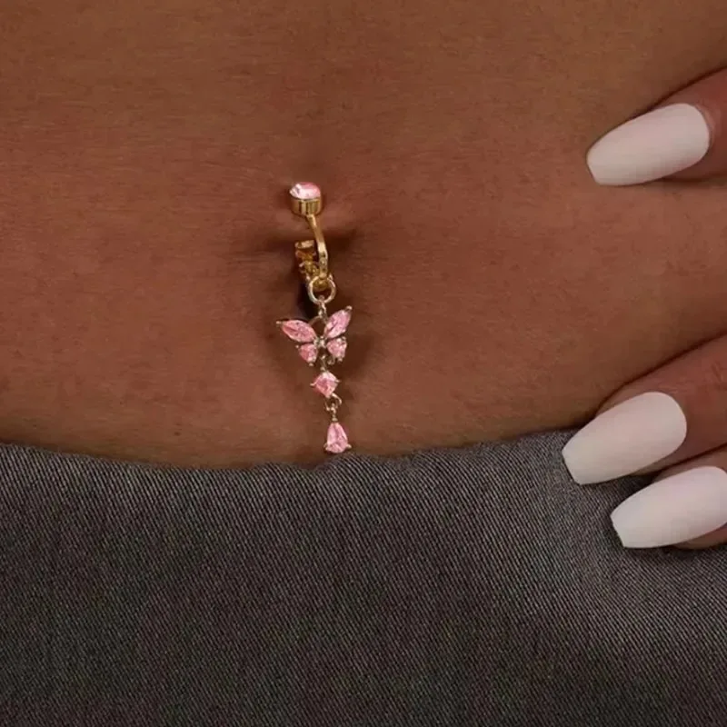 

Faux Fake Belly Piercing Ring Heart Butterfly Dangling Fake Belly Button Clip On Umbilical Navel Cartilage Earring Clip Jewelry