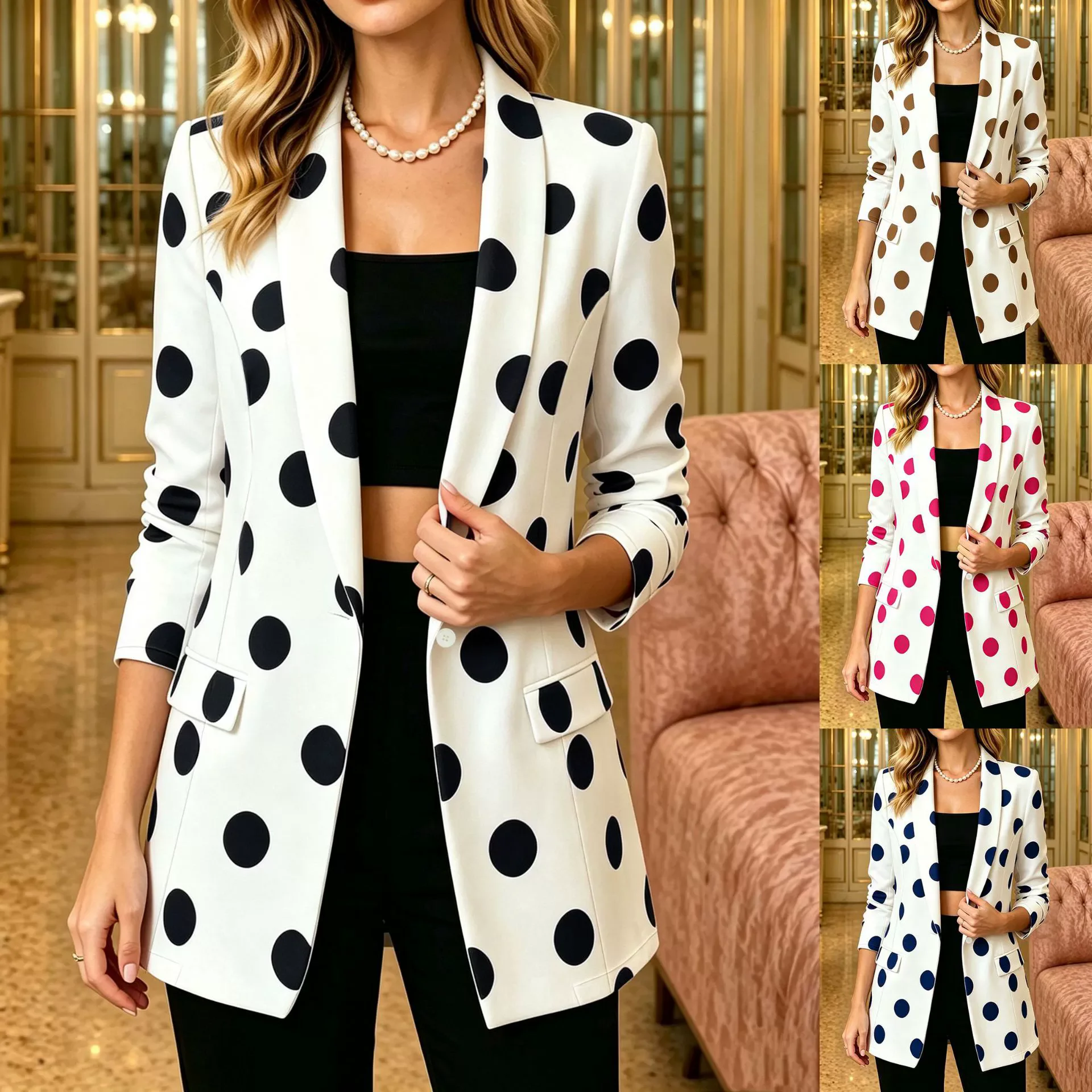 2026 New Winter Blazers Women Polka Dot Fashion Single Button Suit Jacket Female Business Office Work Blazer Long Sleeve Coats
