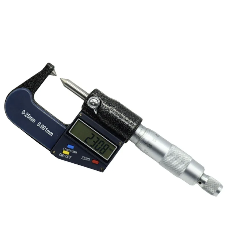 

0-25mm 30/60 Degree Digital Dual Pointed Micrometer 0.001mm Special Measuring Head Outer Diameter Micrometer Tube Wall Thickness