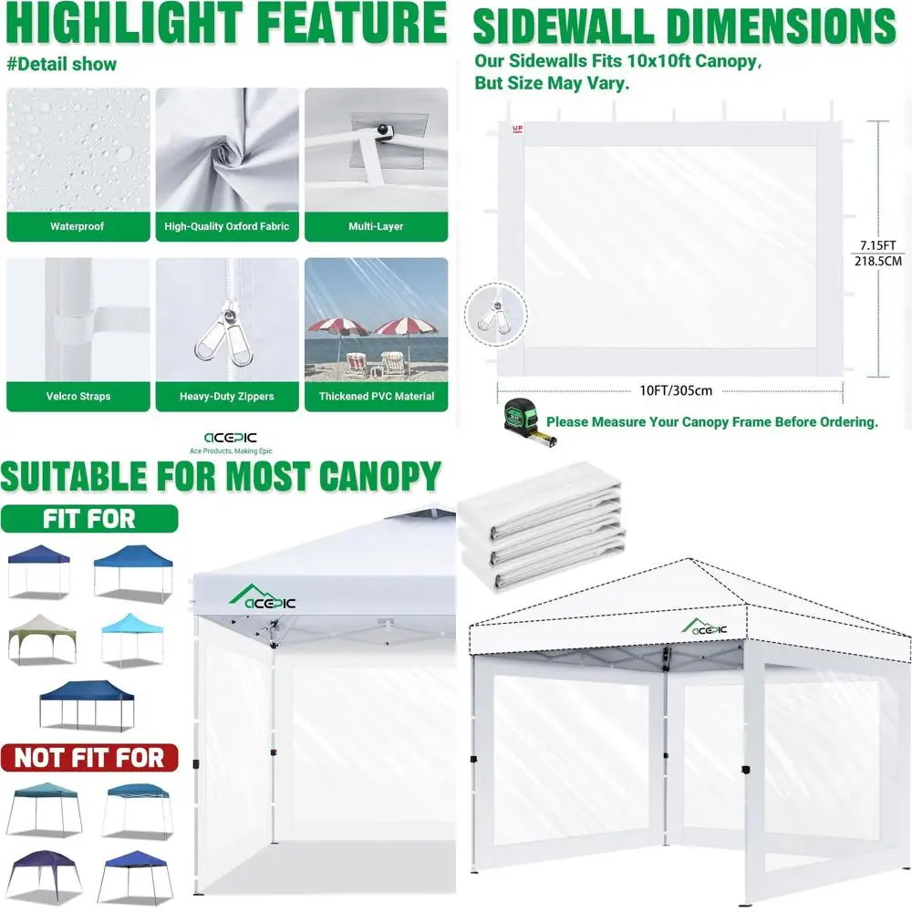 

Всплывающая палатка 10x10, прозрачные боковые стенки, прозрачные шторы из ПВХ, 8-миллиметровая молния и корпус на липучке, 3 шт. (белый)