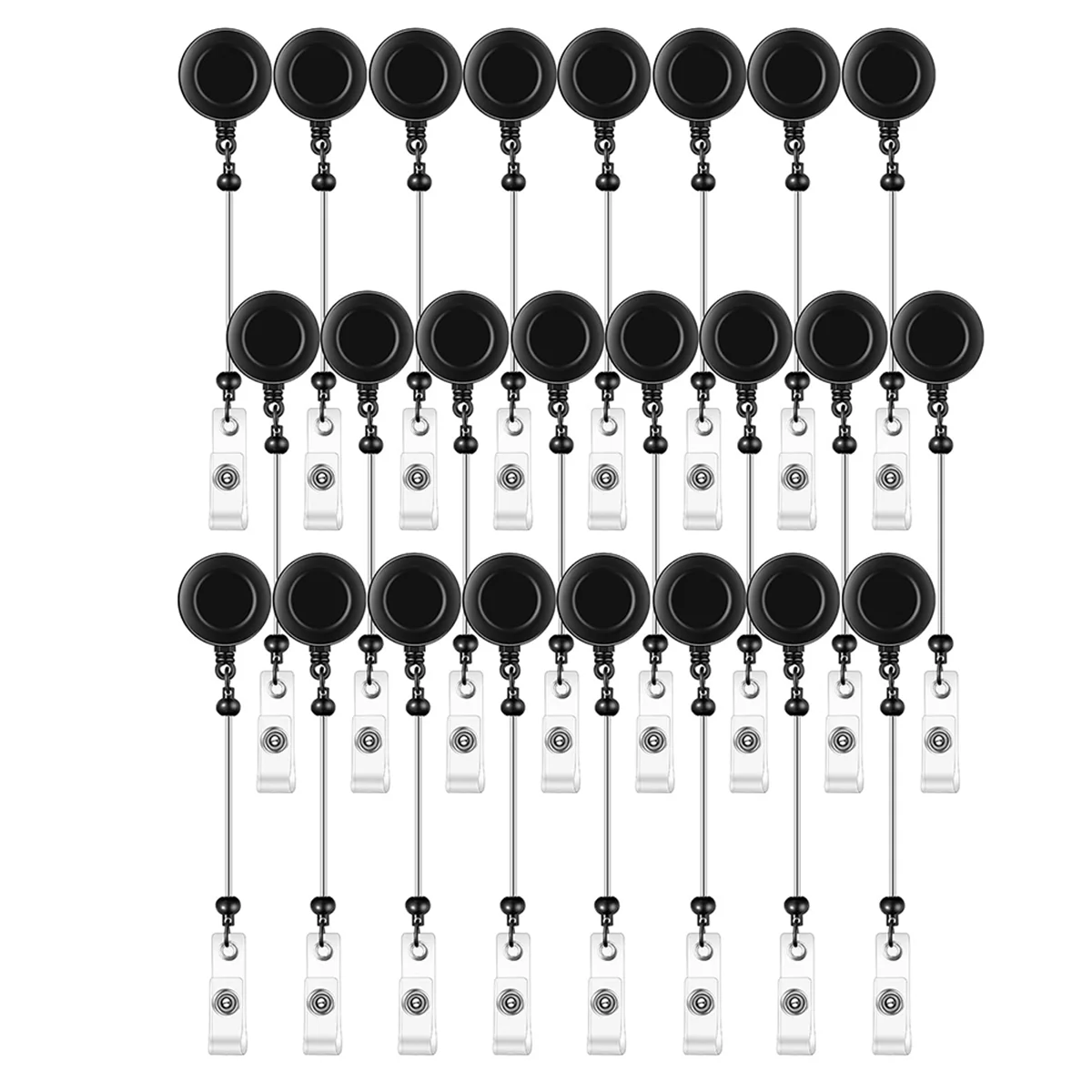 24 Pcs Beadable Badge Reel Retractable Clips Holder for Beads Bulk Blank Bar ID Name Badge Reels with Belt Clip,Black