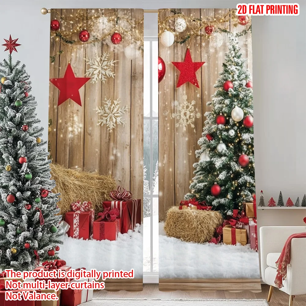 

2pcs 2D flat printing Merry Christmas Popular Curtains Snowflakes and pine cones are used in all seasons Versatile Durable