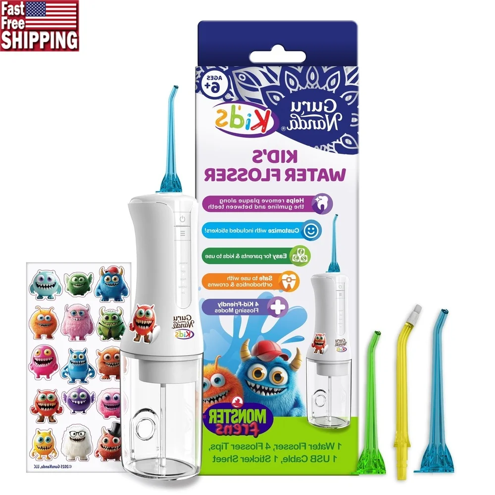 

Детская ирригатор для воды, 4 режима, умный таймер, 200 мл, портативный уход за зубами с 4 насадками, водонепроницаемые наклейки для детей 6 лет и старше