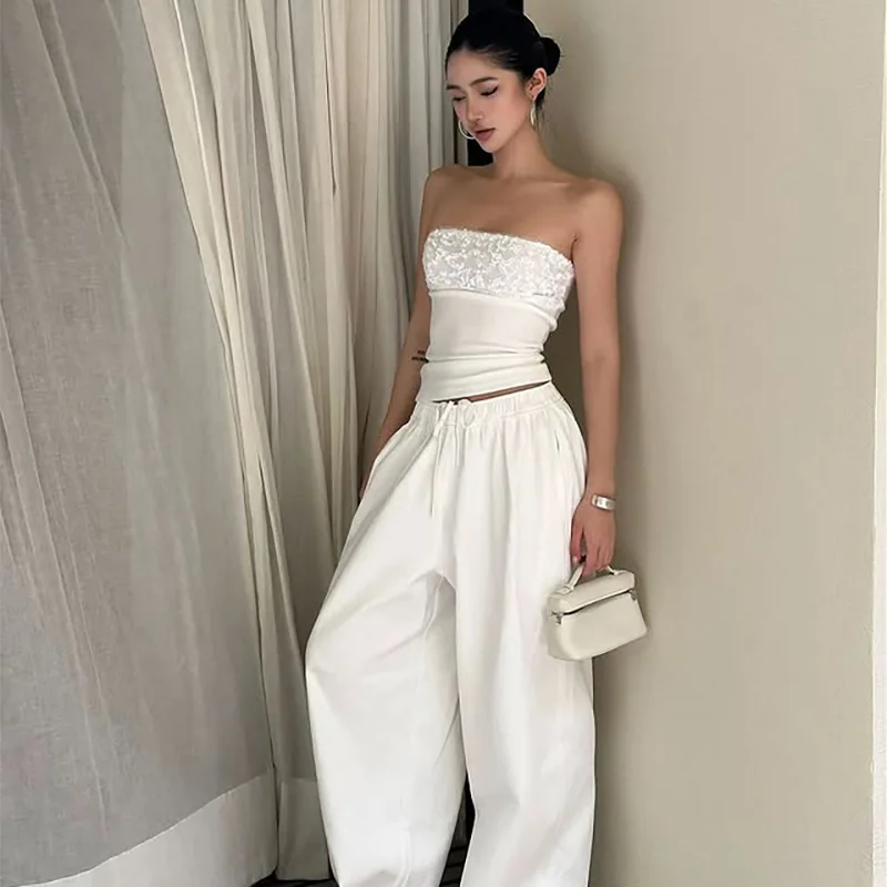 Puloru Fairycore الأبيض أنبوب القمم المرأة الصيف شيك قارب الرقبة المرقعة Bandeaus 2000s عارية الذراعين حمالة اقتصاص سترات #5