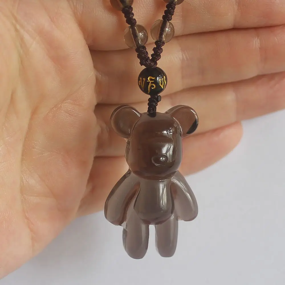 

Natural crystal ice obsidian violent bear cartoon bear necklace adjustable bead chain