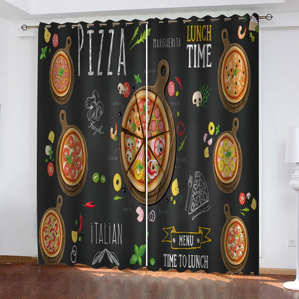 HUANZHUANG Restaurant Pizza Board Blackout Curtains For Bedroom Living Room Window Grommet Top Darkening Curtains 2 Panel Set