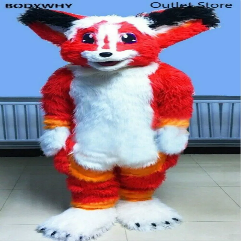 Red Long Fur Husky Wolf Dog Mascot Costume Cosplay Furry Suit Party Game Fursuit Outfit Carnival Halloween Xmas Easter Ad Clothe