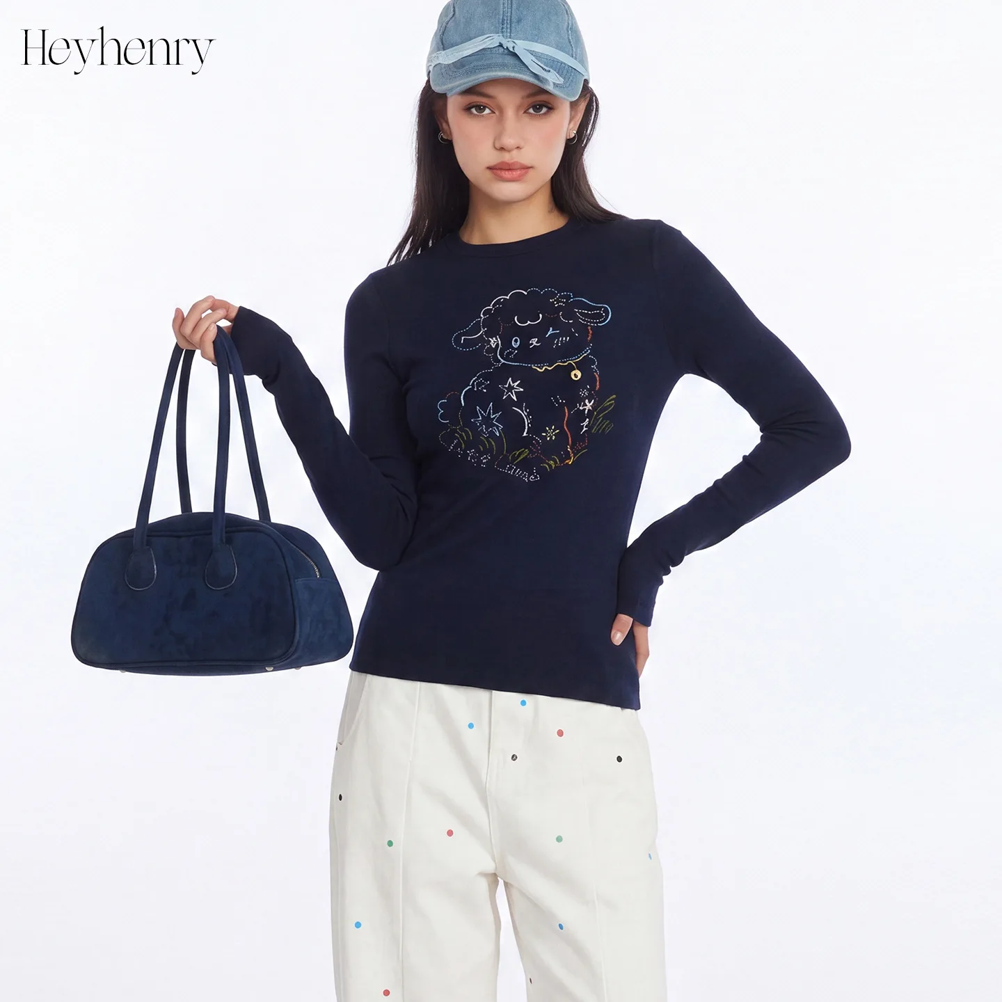 ONE TO WAN American Style Long Sleeve Slim Fit T-Shirt Women's Base Layer Top Early Autumn Regular Fit O Neck Knitted Top Female