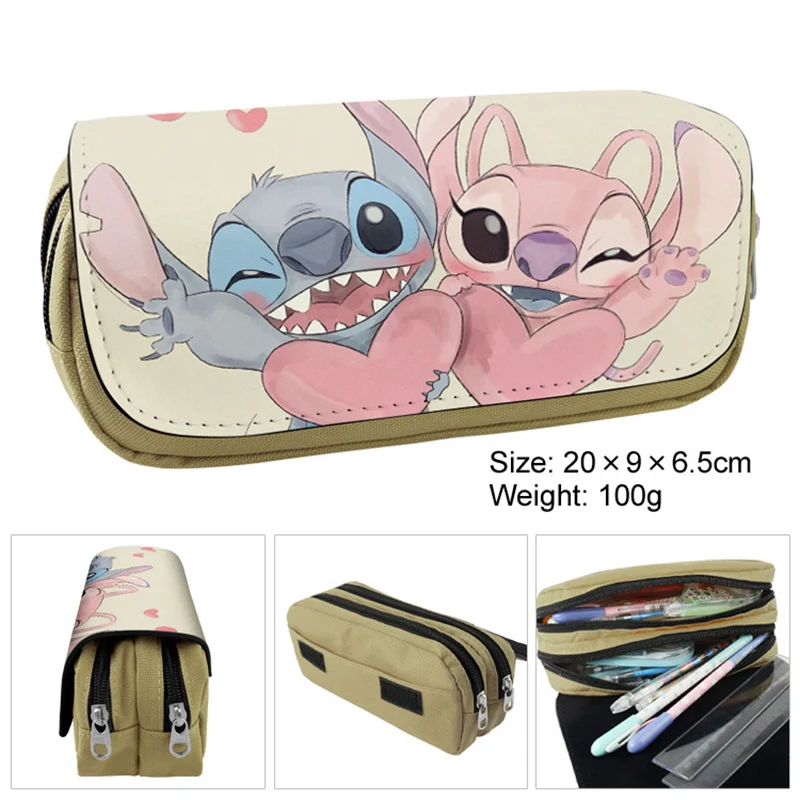 Cartoon Student Stitch Pen Bag Large Capacity Double Zipper Canvas Pen Bag Stitch Cartoon Cute Pencil Case Children'S Wallet