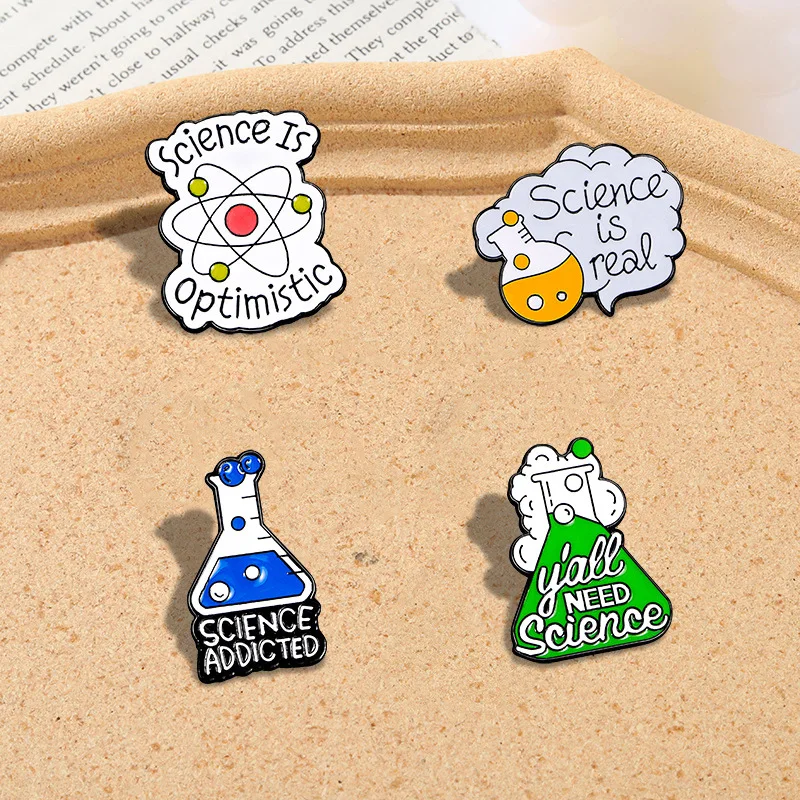 Science Chemical Test Tube Enamel Pins Dopamine Flower Beaker Metal Brooch Badge Trendy Charm Lapel Jewelry Gift For Friends