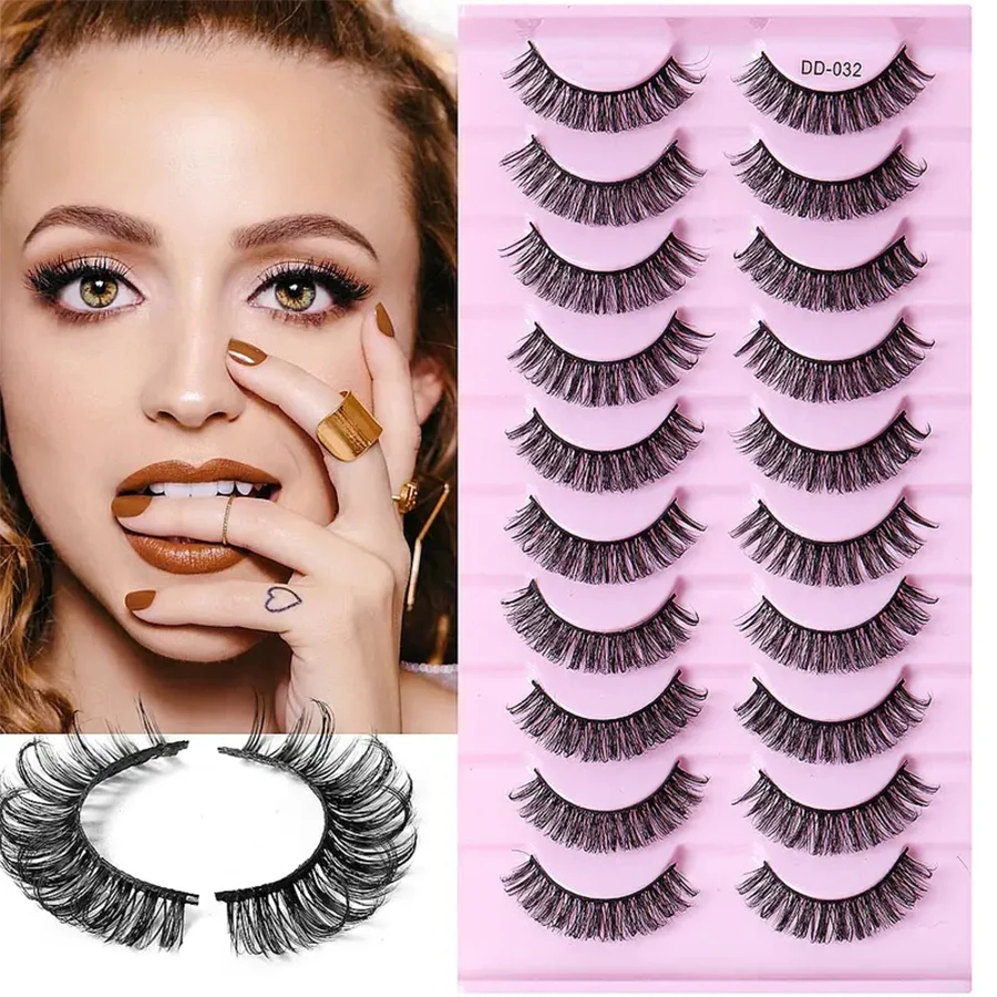 新しい 10 ペアの耐久性のある再利用可能な 3D ロシアストライプふわふわまつげ 12 ミリメートル長さのカーリーまつげエクステンションメイクアップ
