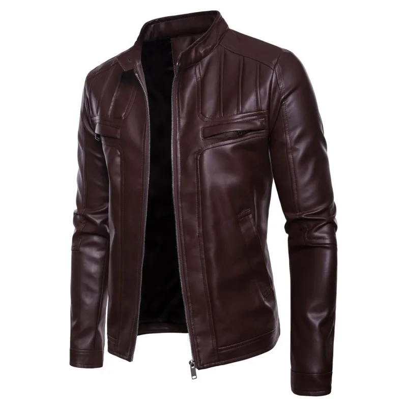 

2023 Spring and Autumn New Men's Motorcycle Standing Collar Handsome Leather Jacket Coat Large