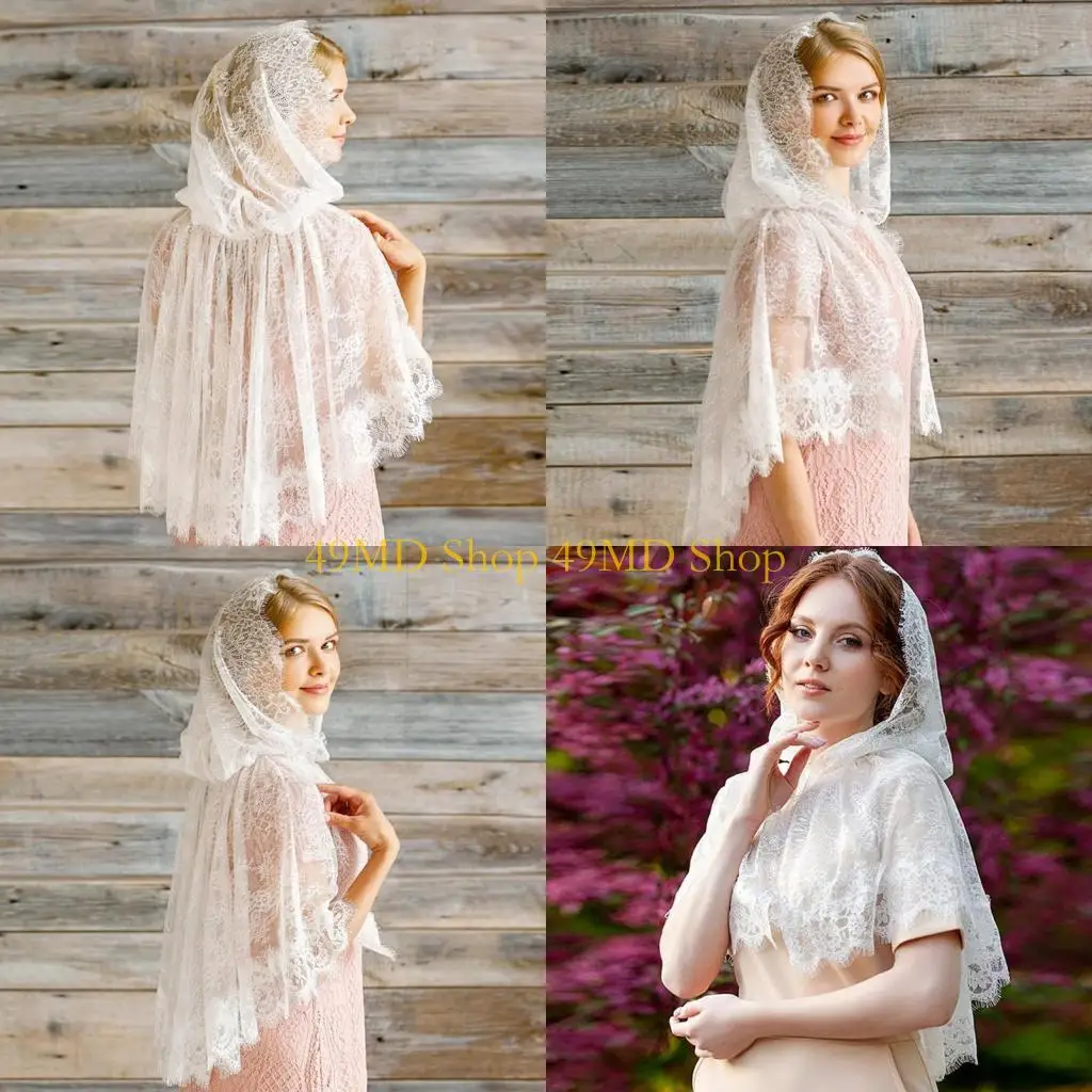 

49MD Wedding Pray Scarf for Hot Summer Lightweight Shawl with Lace Trim for Ladies Mother Wedding Party Sunproof Supplies