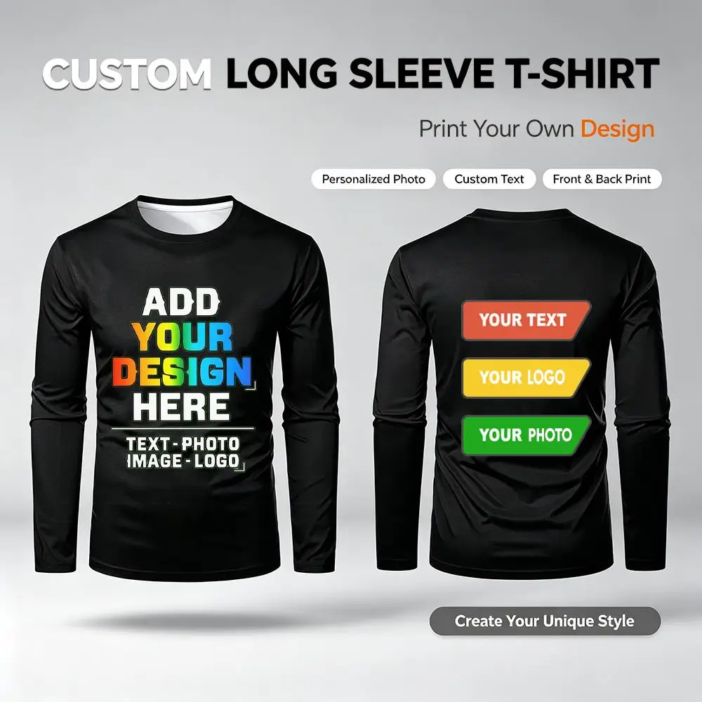 DIY Customized Logo Photo T-shirt Personalized Custom Quick-drying Sports Tees Men's Fashion Classic Crew Neck Casual Tops