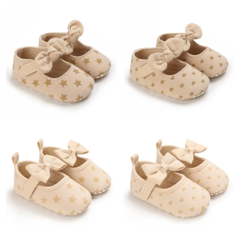 Princess Shoes for Baby Girls Soft First Walking Shoes Star Heart Pattern Fashionable Cute Design for Newborns