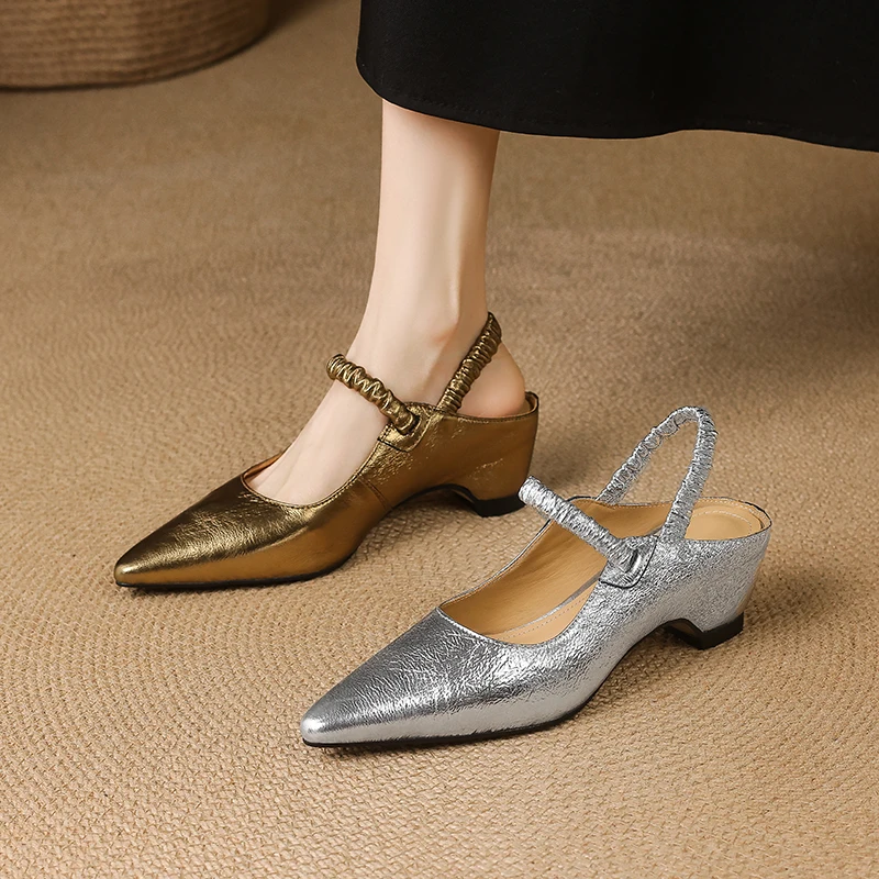 2026 new summer women sandals natural leather 22-25cm sheepskin+cowhide pointed toe ankle-strap high heel women shoes fashion