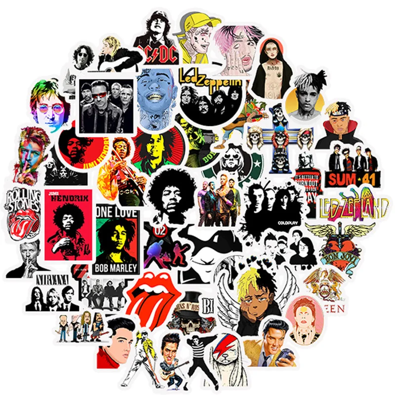 50Pcs  Rock Roll Stickers Rock DIY Stickers Scrapbooking Phone Luggage Skateboard Decorative Waterproof Graffiti Decals