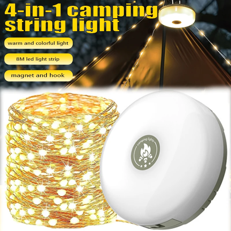 Multifuncional Led Camping Light String com Gancho Magnético Usb Recarregável Decoração de Barraca ao ar Livre Lanterna Xte Design em 1