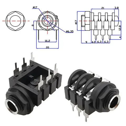 5PCS 6.35mm Jack 6 Pin Stereo Femmina Connettore Audio 6.35 Presa Spine Microfono PCB Tipo di Saldatura TRS Jack Connettori