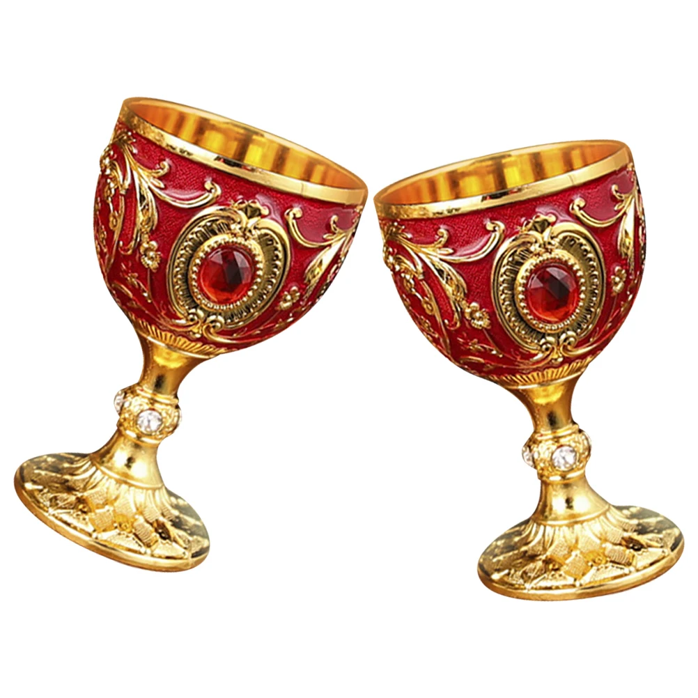 

2pcs Retro Liquor Vintage Metal Wine Engraved Pattern Reusable Small Drink Cup For Home Office Party Camping Anti-Break