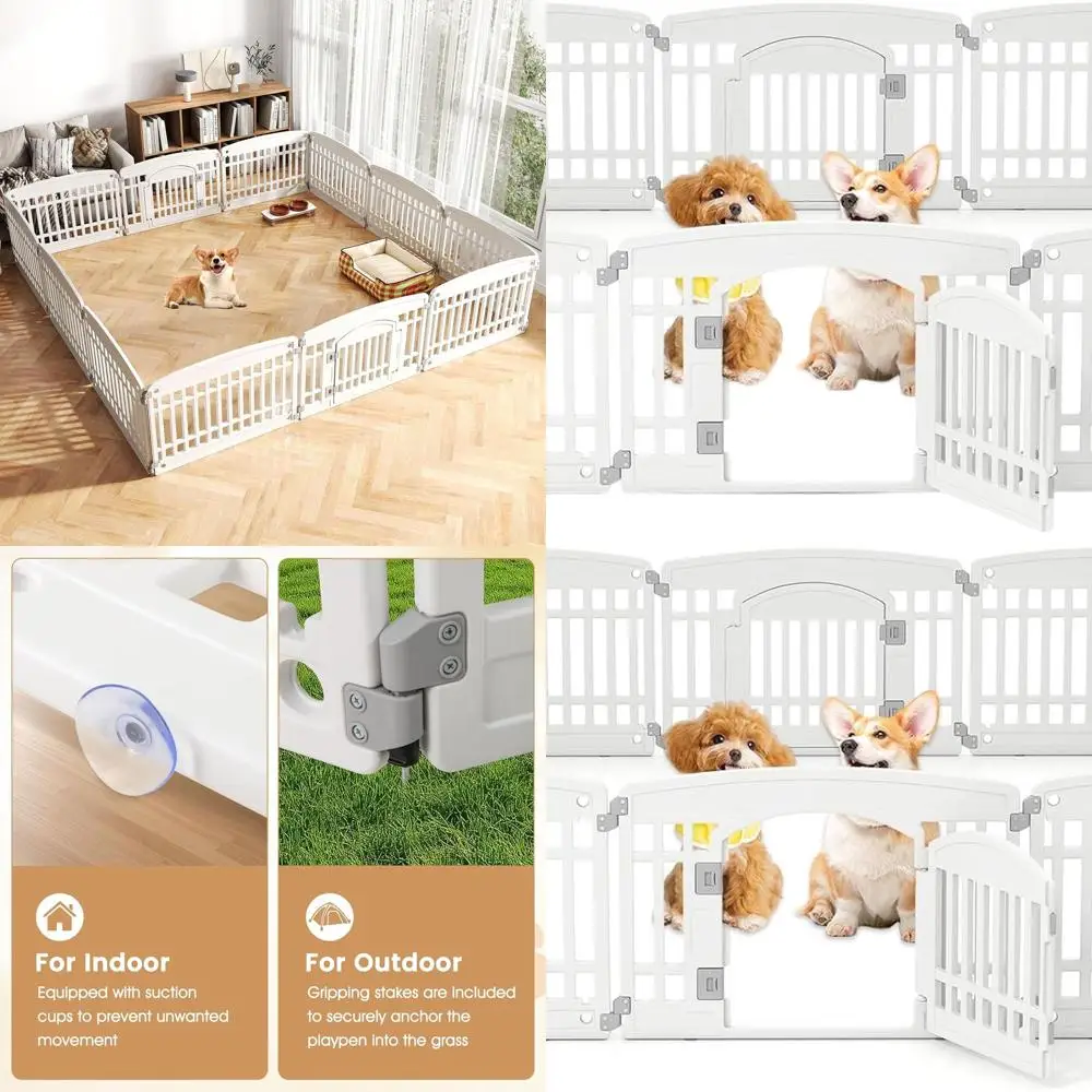 

24 высоких настраиваемых 12-панельных манежа для собак с дверцей, подходит для маленьких и средних собак, для использования в помещении и на открытом воздухе, простая сборка