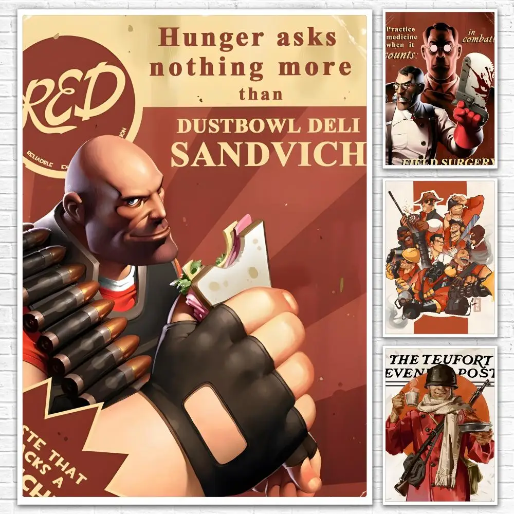 Popular Game T-Team Fortress 2 Painting Calligraphy Canvas Mural  Interior Walls Crease-Free Beautiful For Living Room Bedroom