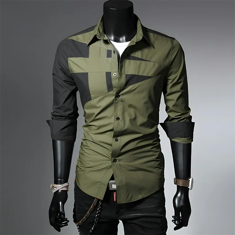 

Fashionable Men's Luxury High-quality Casual Office Formal T-shirt Shirt Splicing Black and White Colors with Popular Style Tops