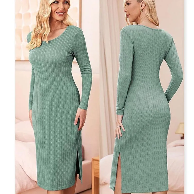 

Maternity Tight Fitting Autumn and Winter Dress for Pregnant Women Dress for Pregnant Women Long Sleeved Loose Knit Ribbed Dress