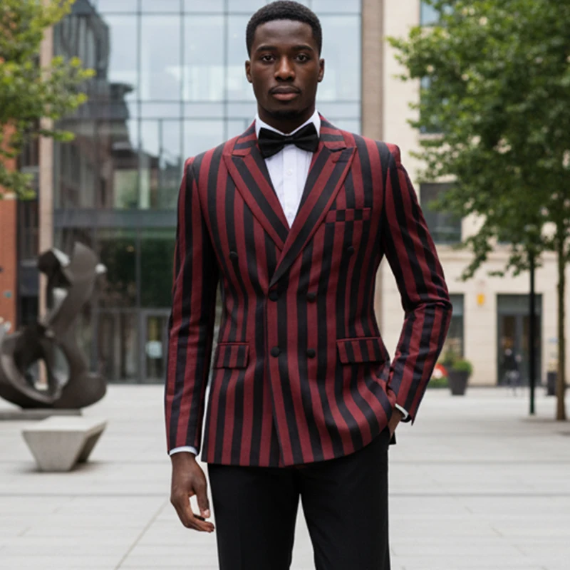 

ST Cassy Мужские костюмы Модное полосатое вечернее платье Двубортный облегающий костюм из двух предметов Брюки-куртки