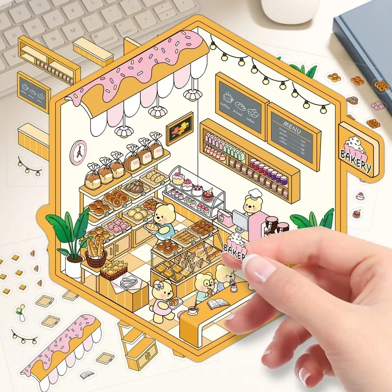 Conjunto de adesivos de brinquedo em miniatura 3d, casa de animais de estimação, cena divertida, decoração diy, clássico, alívio do estresse das crianças, artesanato, casa de brincar, adesivos silenciosos