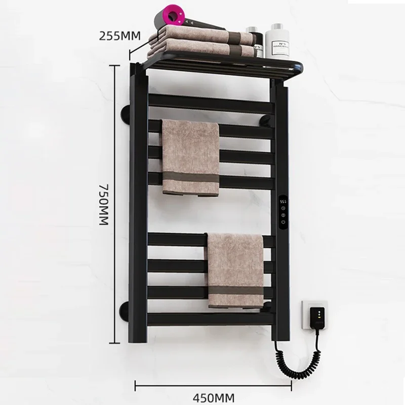 Smart Electric Heated Towel Rack, Heated Bathroom Towel Rail, Built-In Timer, Thermostatic Drying Towel Rack Black/White