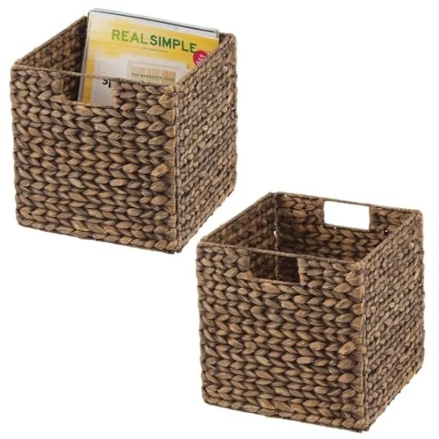 

Natural Woven Hyacinth Cube Organizer Basket with Handles Storage for Bathroom Laundry Room Shelf or Nursery - Perfect for Cubb