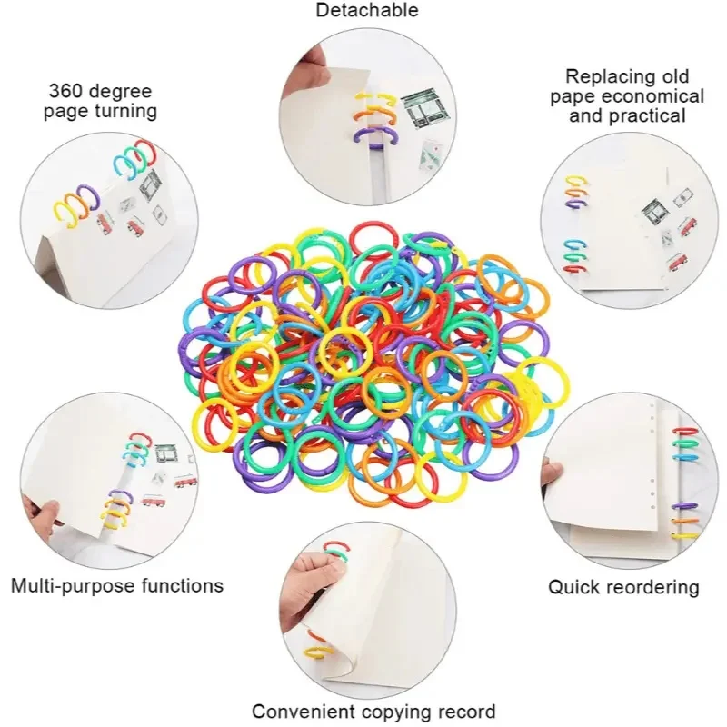 48-حزمة من حلقات أوراق الشجر البلاستيكية الملونة مقاس 15 مم لألبومات DIY وتجليد المستندات وتنظيم المكاتب