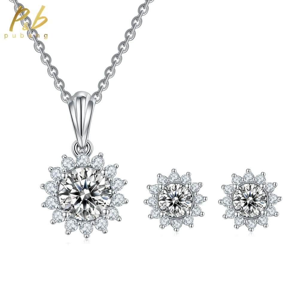 

PuBang Fine Jewelry Set 100% 925 Sterling Silver Moissanite Diamond Earrings/Pendant/Necklace for Women Party Gift Free Shipping