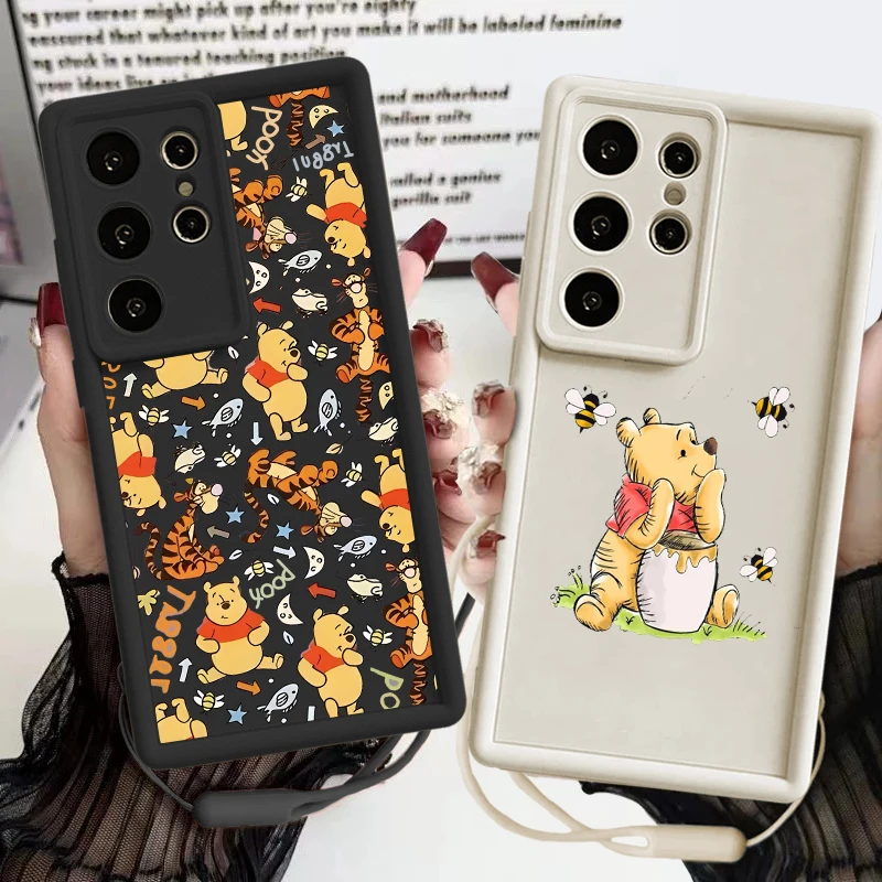 

Winnie the Pooh Anime Cute For Samsung Galaxy S25 S24 S23 S22 S21 S20 FE Note 20 Ultra Plus 5G Eyes Ladder Lanyard Phone Case