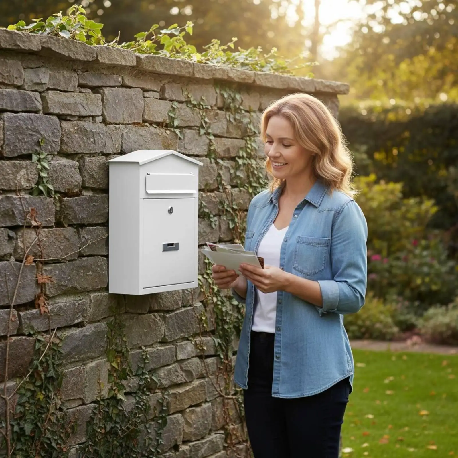 Surface-Mounted Mailbox Metal Lockable Mail Box Rainproof Spacious Mailbox Box