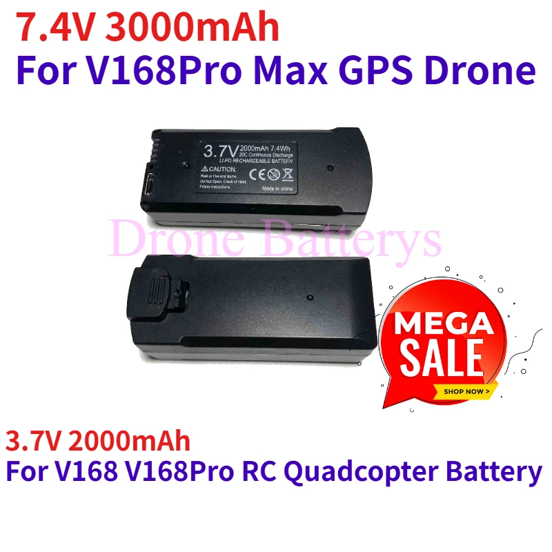 

7.4V 3000mAh For V168Pro Max GPS Drone 3.7V 2000mAh For V168 V168Pro RC Quadcopter Battery Accessories Part Батарея безпілотника