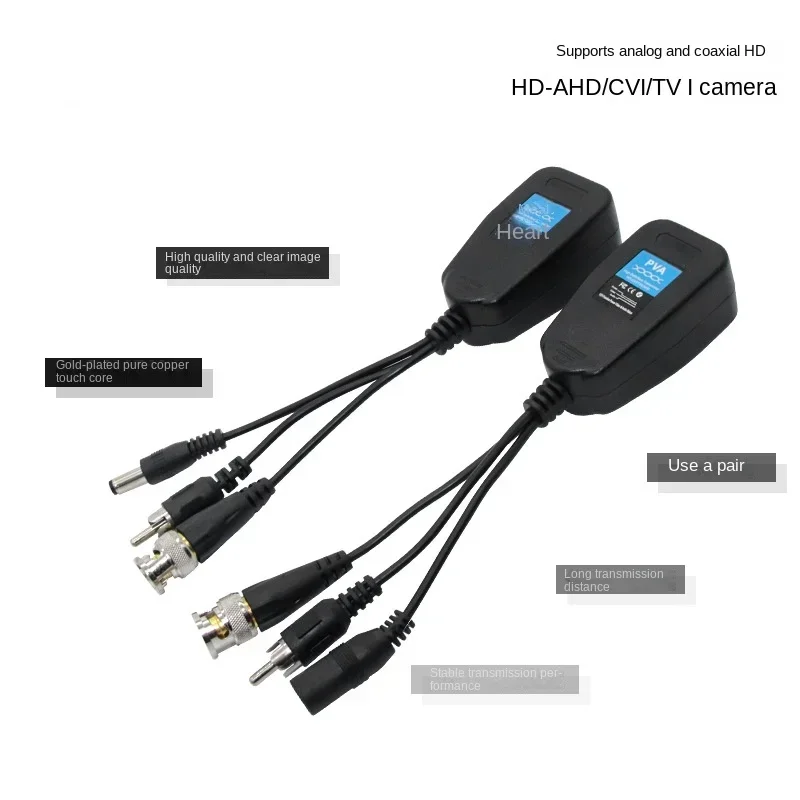 1 paire (2 pièces) de connecteurs coaxiaux BNC pour caméra vidéo CCTV, alimentation passive, balun Transcsec vers RJ45 BNC mâle