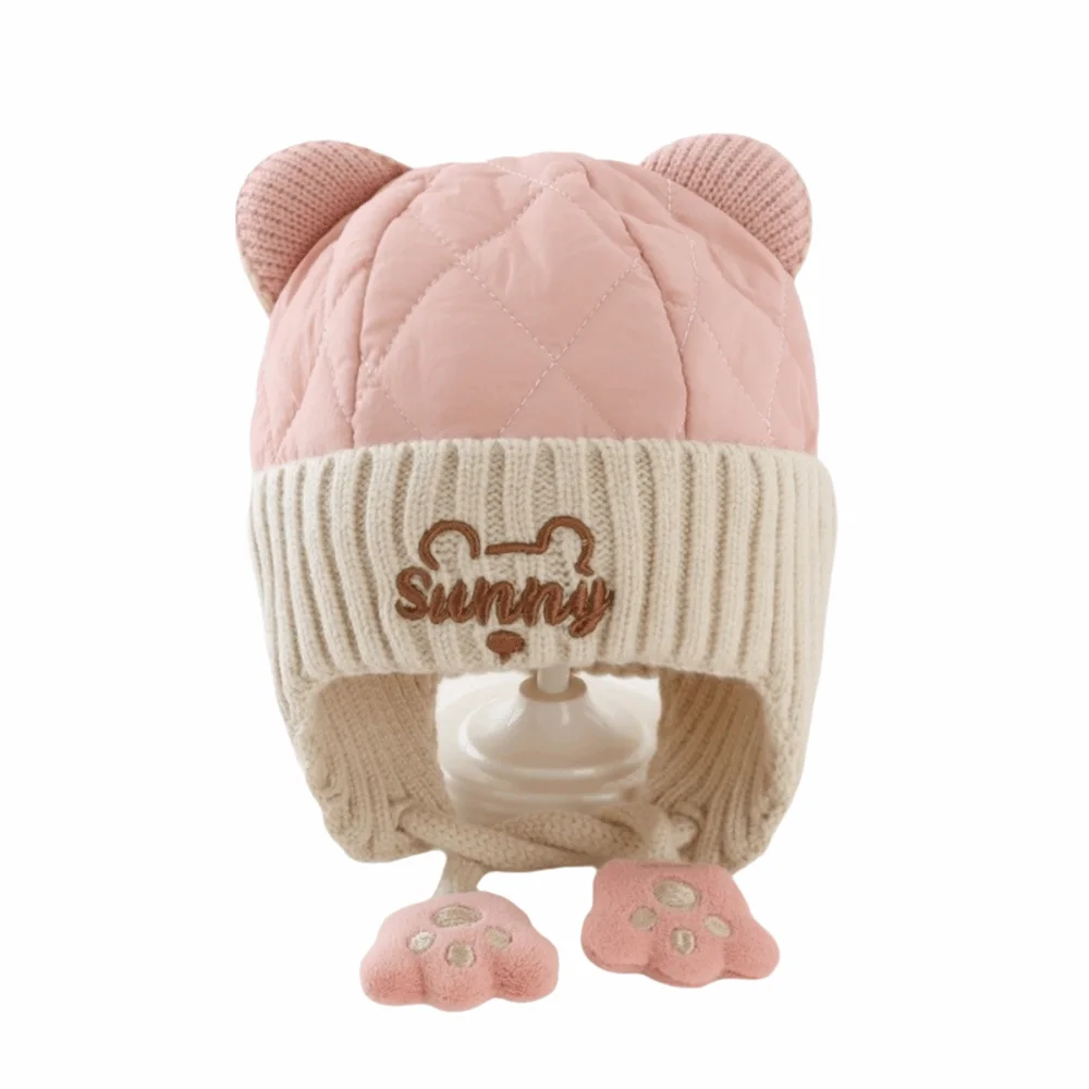 

New Cartoon Bear Pullover Cap Windproof Warm Beanie Hat Pompom Coldproof Plush Knitted Cap Autumn and Winter