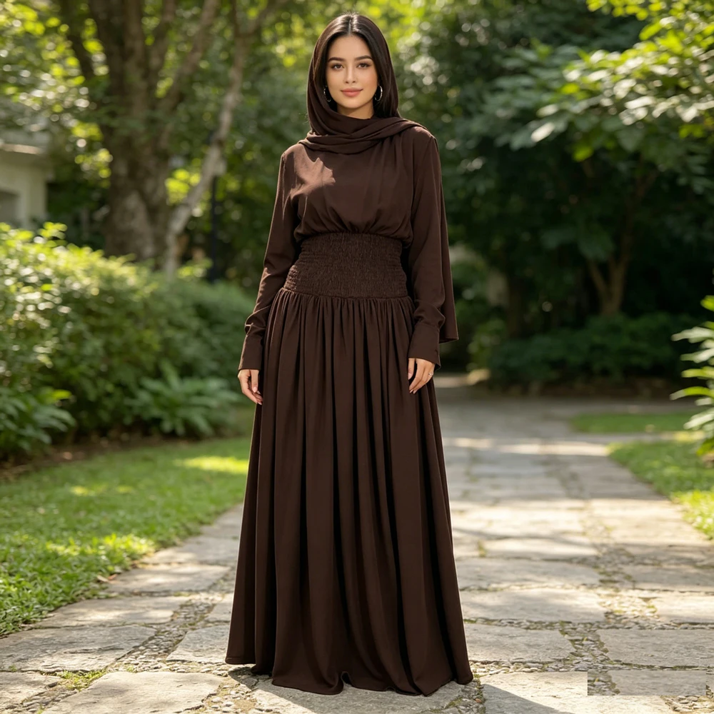 

Femme Musulmane Chiffon Abaya Dress With Hijab Muslim Women Dubai Kebaya Caftan Ramadan Islam Clothing Party Robe Gown Casual