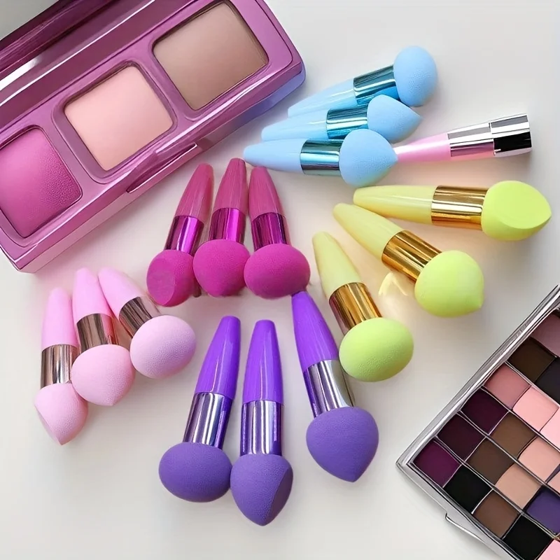 재고 있음 3개입 핫세일 작은 버섯 모양 퍼프 메이크업 도구 손잡이 포함, 건식 및 습식 겸용, 도매 스펀지 퍼프