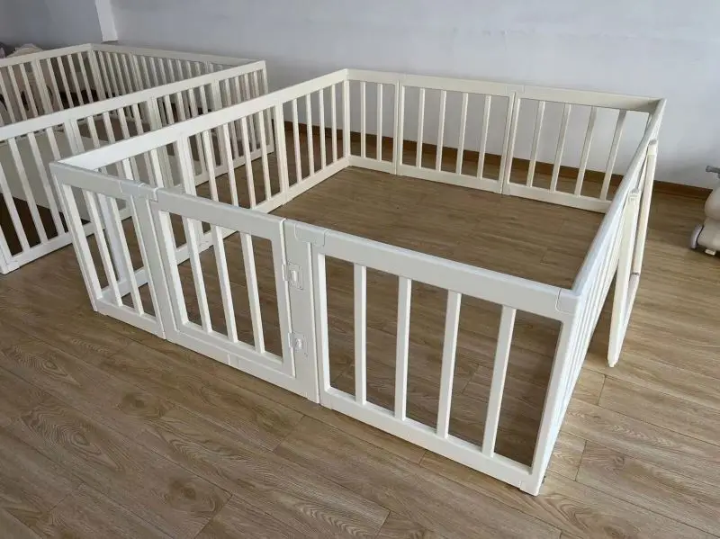 2022 Wooden baby playpen solid wood with playground  play fence white