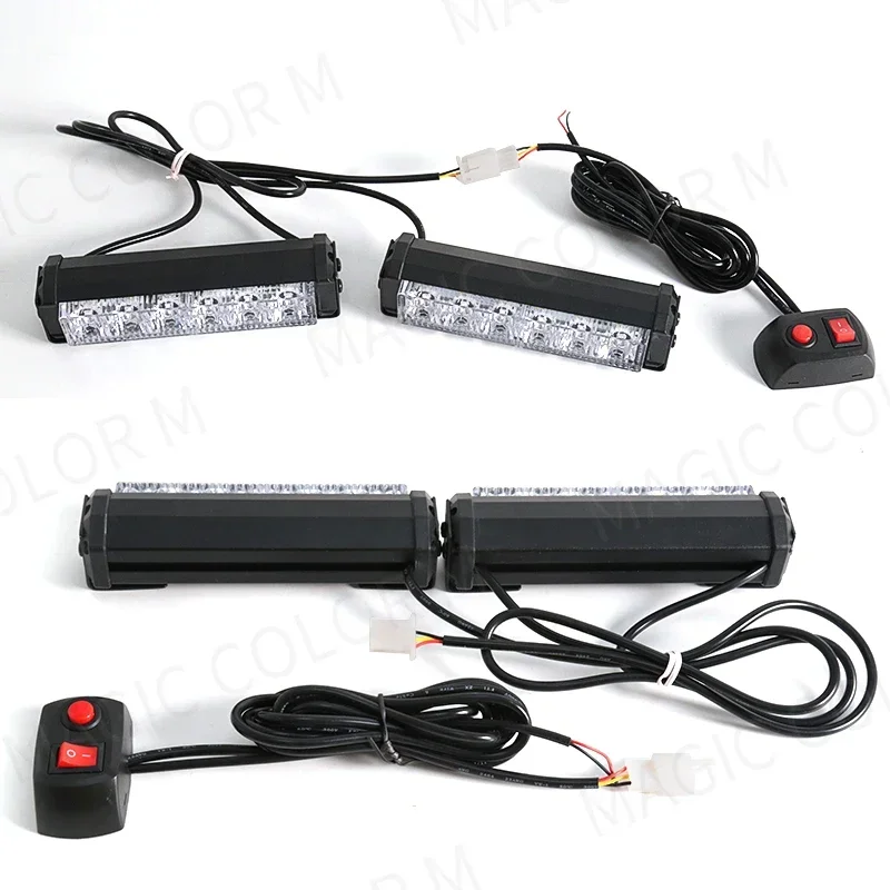 Waterproof 2-in-1 LED Warning Lamp For Auto Emergency Strobe Lights DRL Daytime Running Light Grill 12 Beads with Controller 12V