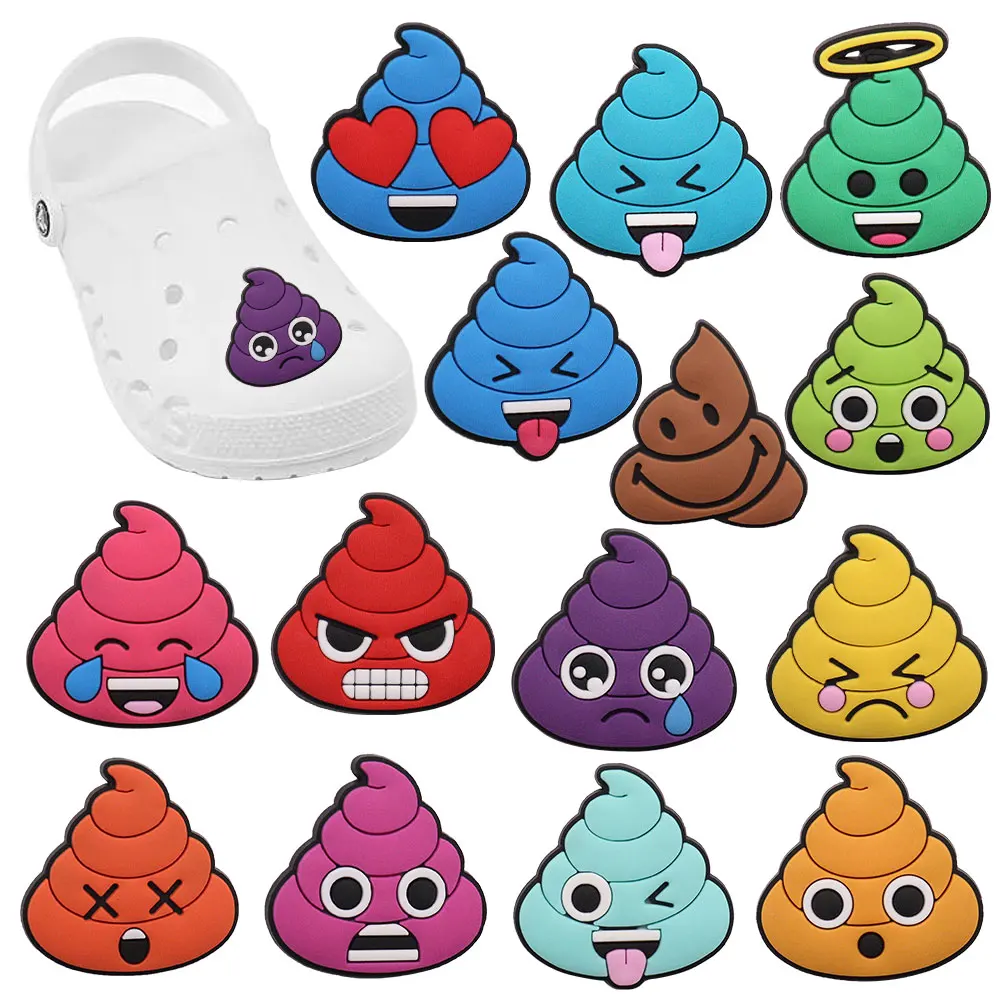 14pc Stool Expressions Shoe Buckle Accessories Colorful Funny Feces PVC Shoes Charms Clogs Pins Decor Unisex Cool Gift